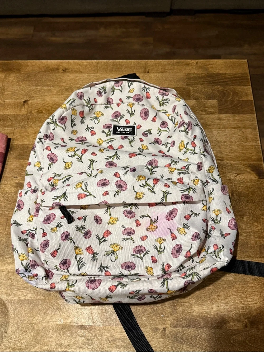 Vans Old Skool White Floral Canvas Backpack with Pink & Yellow Blossoms